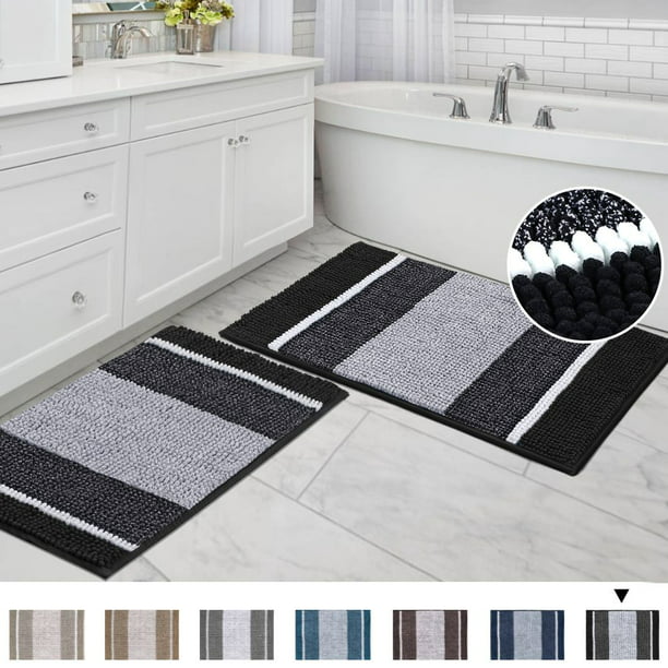 Soft Plush Striped Floor Mats Bath Rugs, Black And White Striped Bathroom Rug
