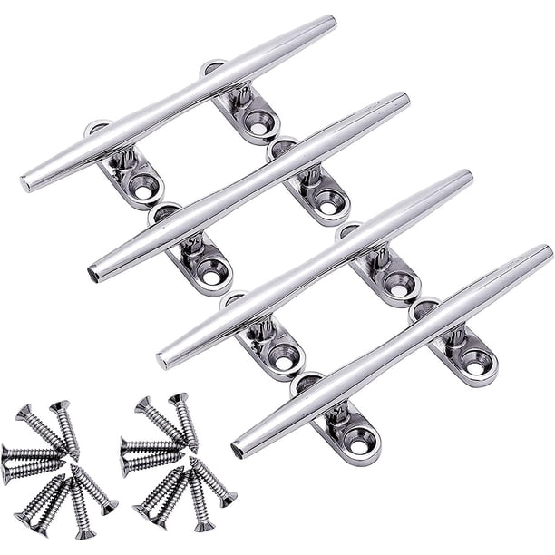 Cornamusa para muelle de barcos, base abierta de acero inoxidable 316 Cornamusas para cubierta de 4 pulgadas, accesorios de amarre, cornamusa para muelle de barcos. Paquete de 4, incluye tornillo
