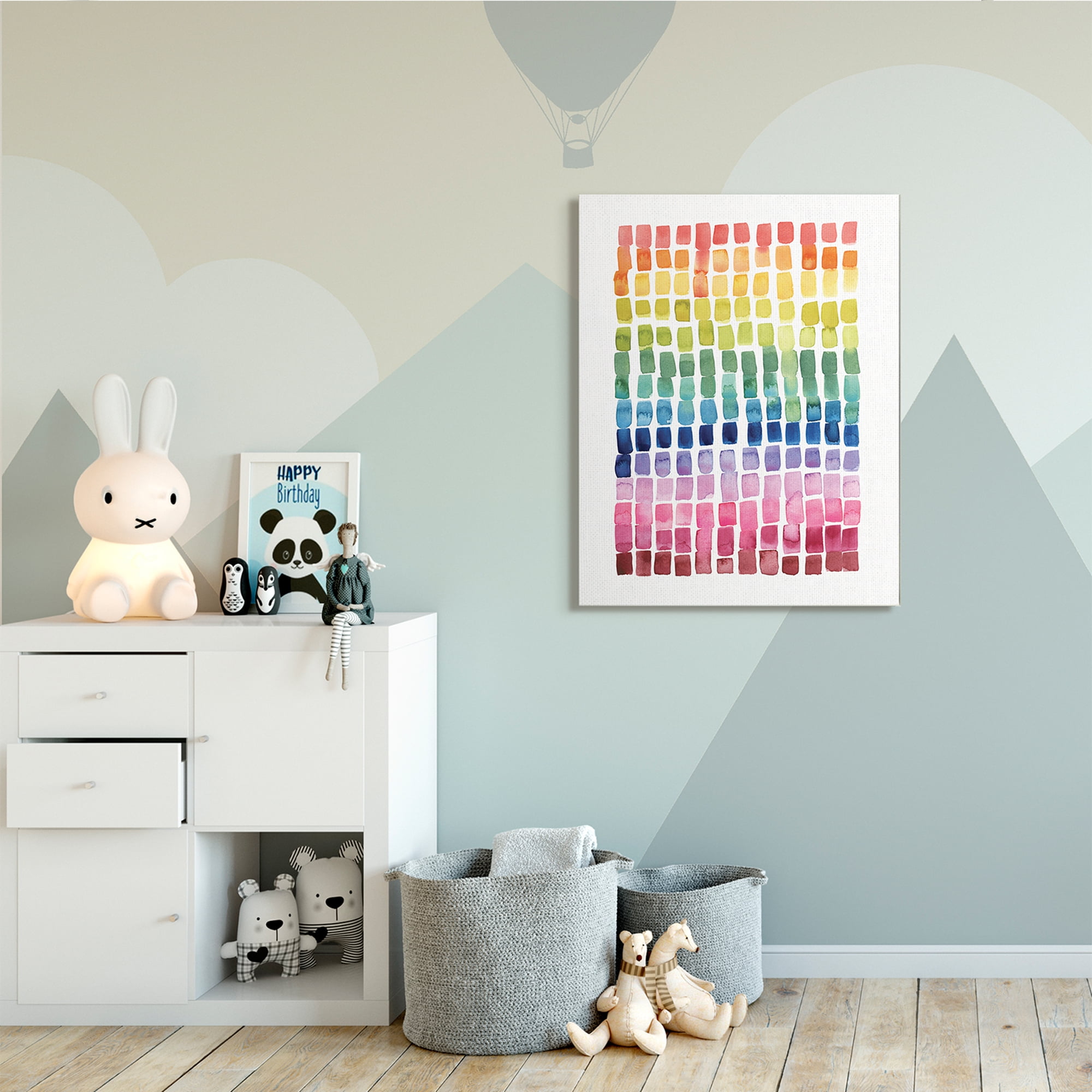 Modern Rainbow Abstraction Geometric Block Tiles 36 in x 48 in Painting Canvas Art Print, by Stupell Home Décor
