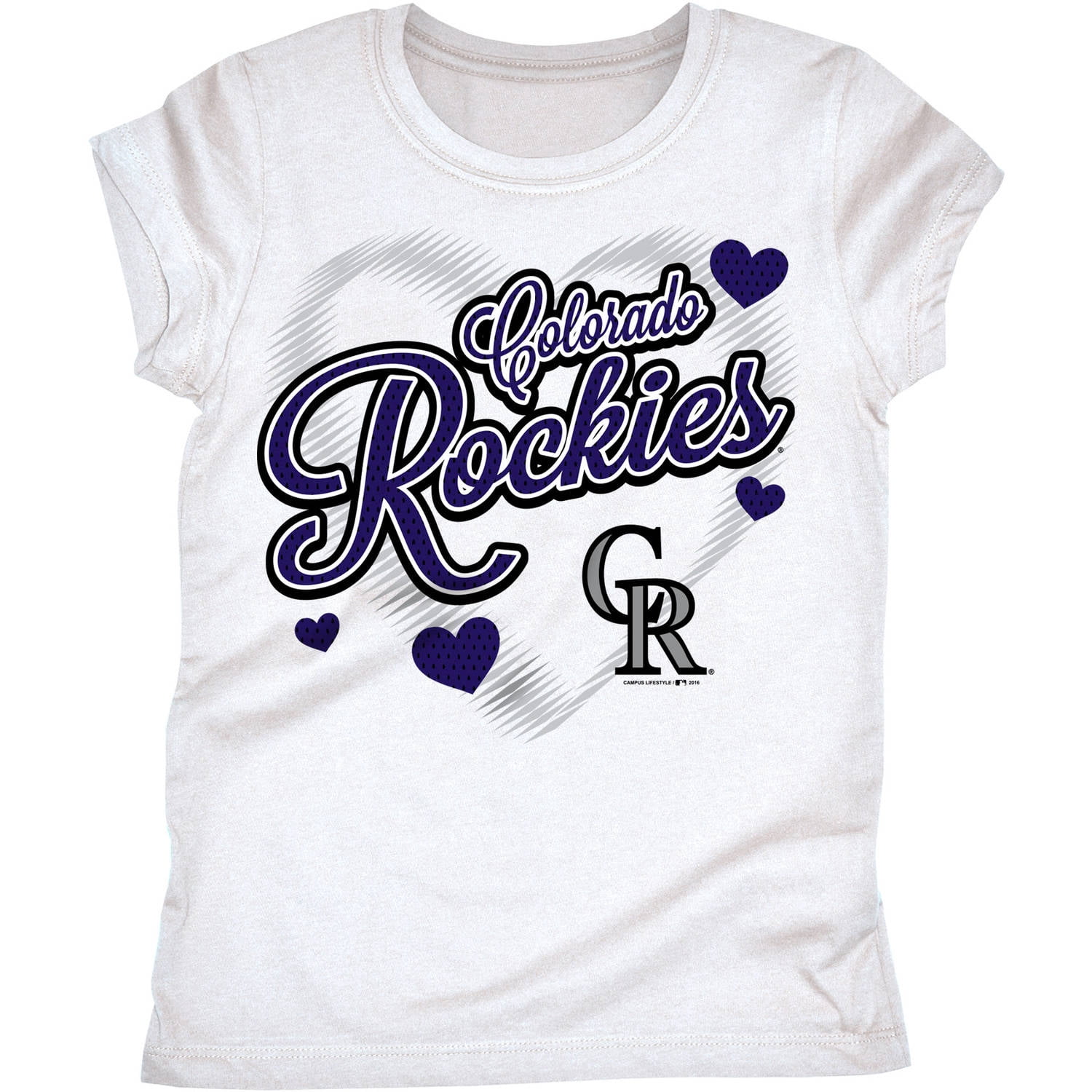 MLB Colorado Rockies Girls Short Sleeve White Graphic Tee