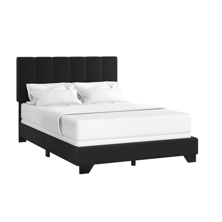 Reece Channel Stitched Upholstered Full Bed, Black, by Hillsdale