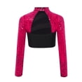 thumbnail image 2 of TTAO Kids Girls Jazz Hip Hop Ballet Dance Crop Tops Long Sleeve Rhinestone Color Block Gymnastics Shirts Dancewear Hot Pink 6, 2 of 5
