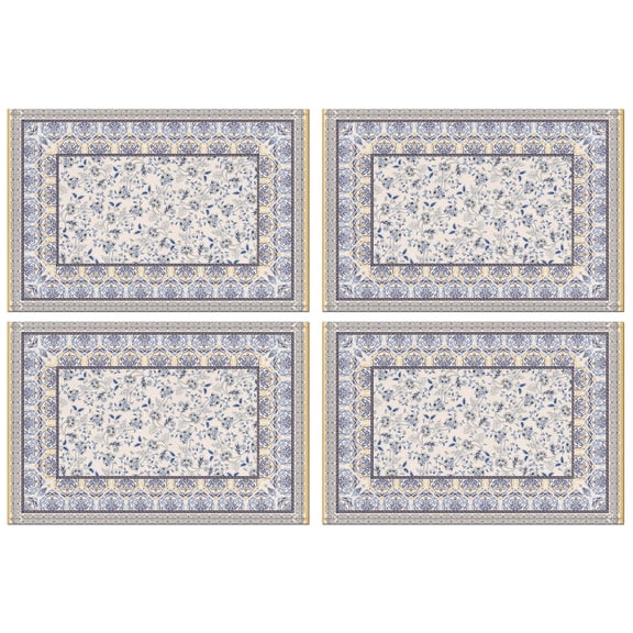 Placemats Set Of 4 Linen Durable Table Mats Elegant Chic Blue Flower Place Mats for Party Kitchen Dining Decoration