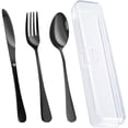thumbnail image 1 of 4 piezas de cubiertos de viaje premium con estuche, juego de cubiertos reutilizables portátiles de acero inoxidable con estuche, juego de cubiertos de viaje con estuche para fiambrera incluye, 1 of 4