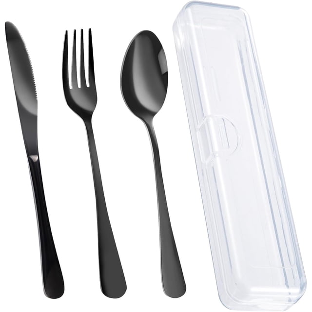 4 piezas de cubiertos de viaje premium con estuche, juego de cubiertos reutilizables portátiles de acero inoxidable con estuche, juego de cubiertos de viaje con estuche para fiambrera incluye