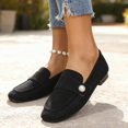 thumbnail image 5 of Miluxas Womens Suede Loafers Slip On Ballet Flats Pearl Decor Comfortable Lightweight Walking Shoes Low Top Square Toe Shoes Black 5.5(36), 5 of 9
