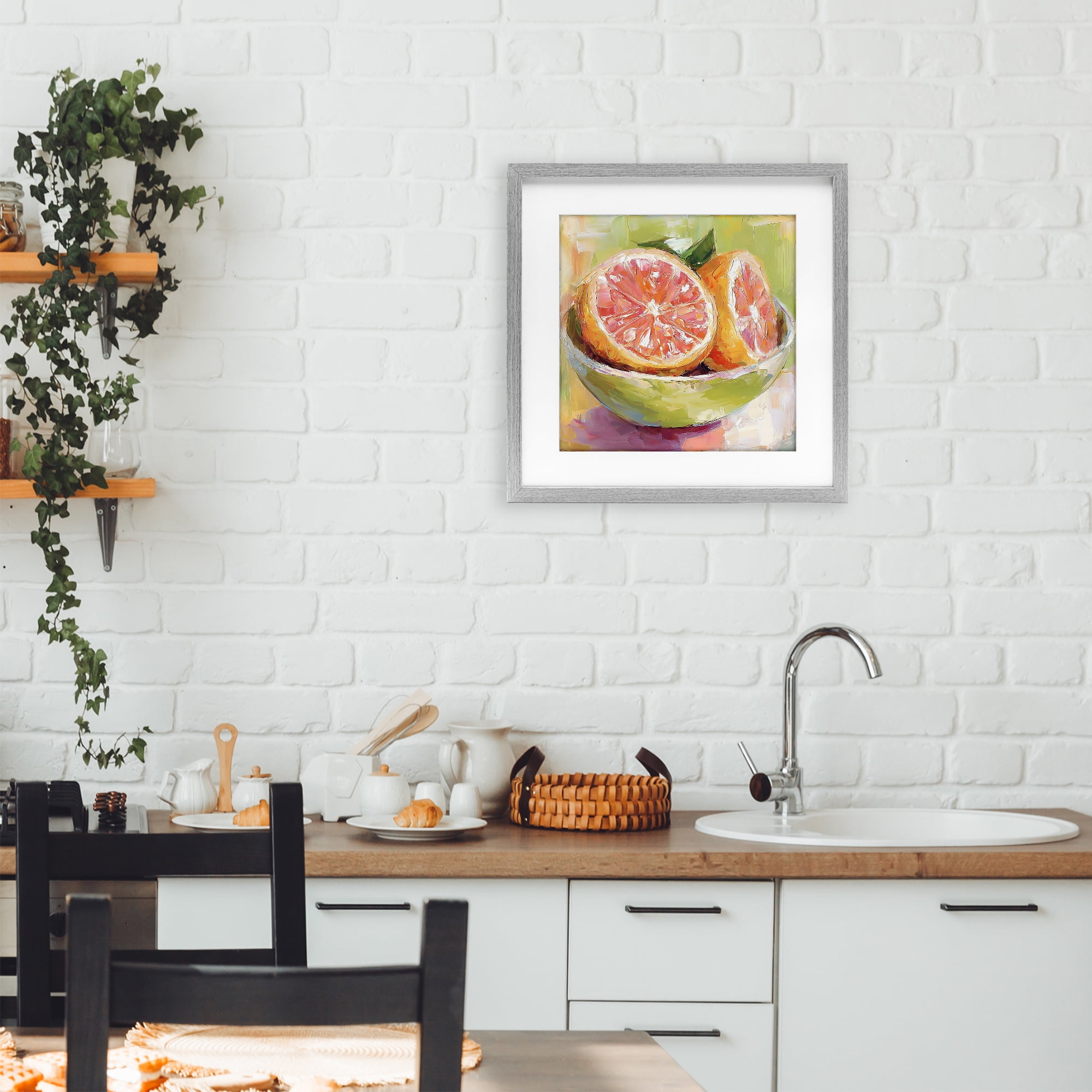 Stupell Industries Sliced Grapefruit in Bowl Gray Framed Print Under Glass, design by Riley B