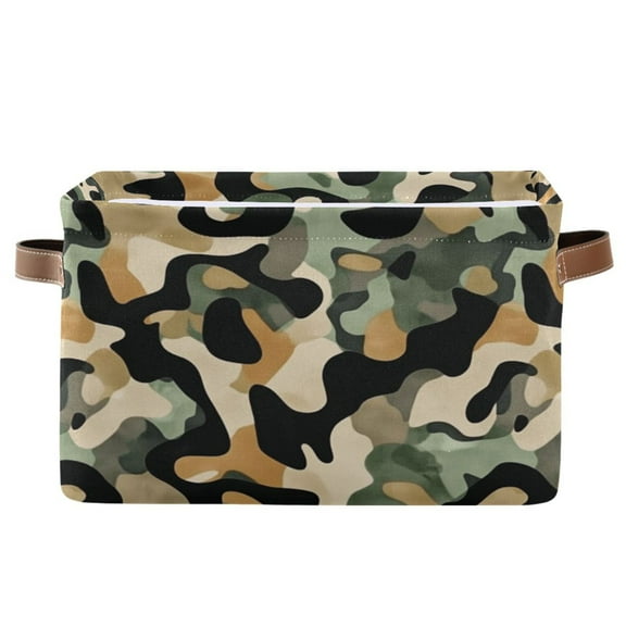 Earthy Tones Camouflage Pattern Foldable Storage Basket,Canvas Fabric Foldable Storage Bins with Handles Open Home Storage Bins Boxes for Toy Book Shelf Closet Baskets