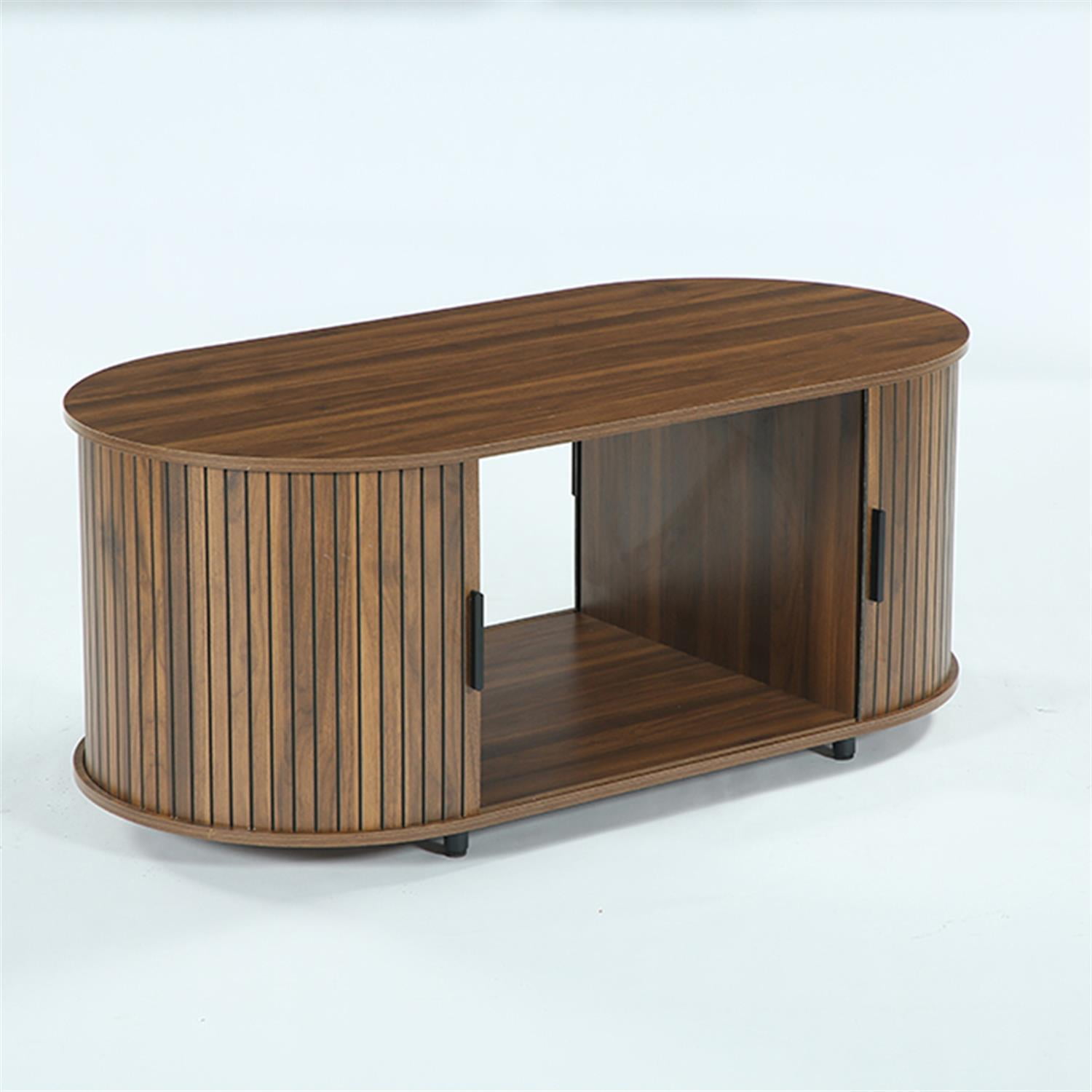 Demi Bonn 47" Coffee Table, Oval Center Table with Sliding Door for Home Living Room, Office, Brown