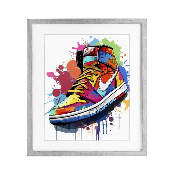 Stupell Industries Contemporary Graffiti Sneaker on White Gray Framed Print Under Glass, 13 x 16, by Creative Studio