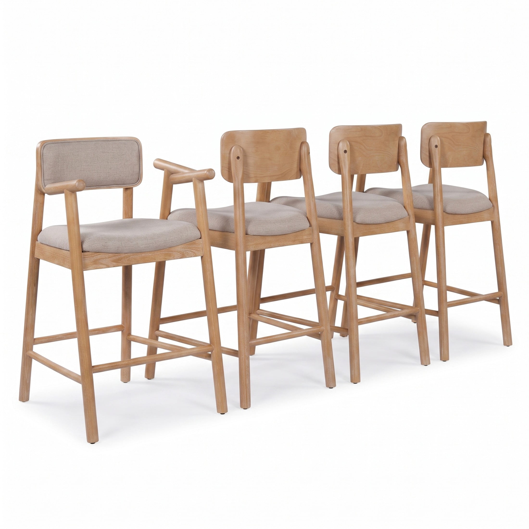 Christopher Knight Home Minimalist Wooden Counter Stools with Beige Upholstery, Natural, Set of 4