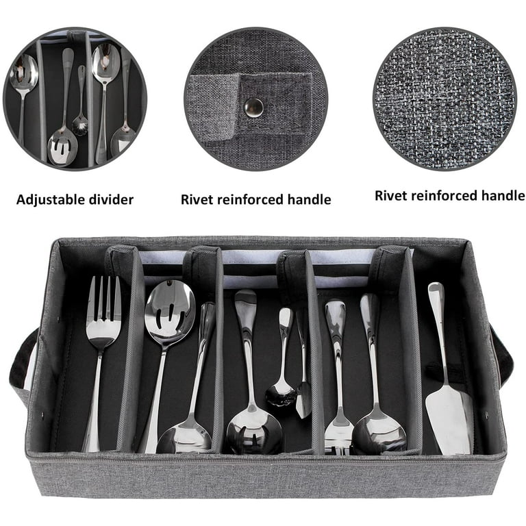 Silverware Storage Box Chest, Flatware Storage Case, Utensil Holder with Removable Lid and Adjustable Dividers for Organizing Utensils, Cutlery, Flatw