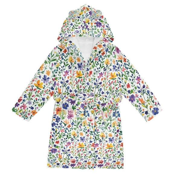 FORMRS Niños Bathrobe Unisex Hooded Robe Soft Plush Pajamas Sleepwear, Size 2-3T, Green Wildflower Pattern