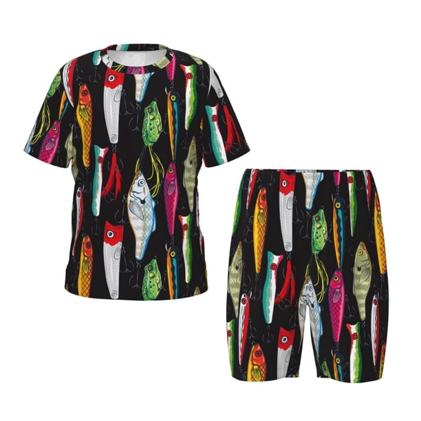 Balery Colorful Fishing Lures Conjunto de Pijama Infantil de Manga Corta con Estampado – Ropa de Dormir de Algodón Suave-Large