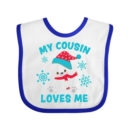 

Inktastic Polar Bear My Cousin Loves Me in Santa Hat with Snowflakes Gift Baby Boy or Baby Girl Bib
