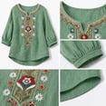 thumbnail image 4 of PBFRDSJ Cotton Linen Tops for Women Lightweight Retro Embroidered 3/4 Sleeve Bohemian Peasant Shirts Plus Size V Neck Casual Summer Beach Boho Tops, 4 of 9