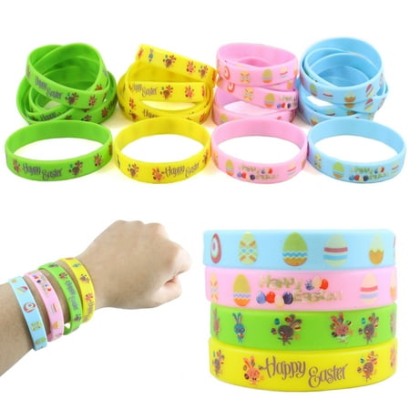 24 Easter Rubber Bracelets For Kids - Durable, Brightly Colored Silicone Bracelets Provide Hours Of Fun - Motivational Rubber Wristbands Are Perfect For Easter Egg Hunts And Kids Party Favors