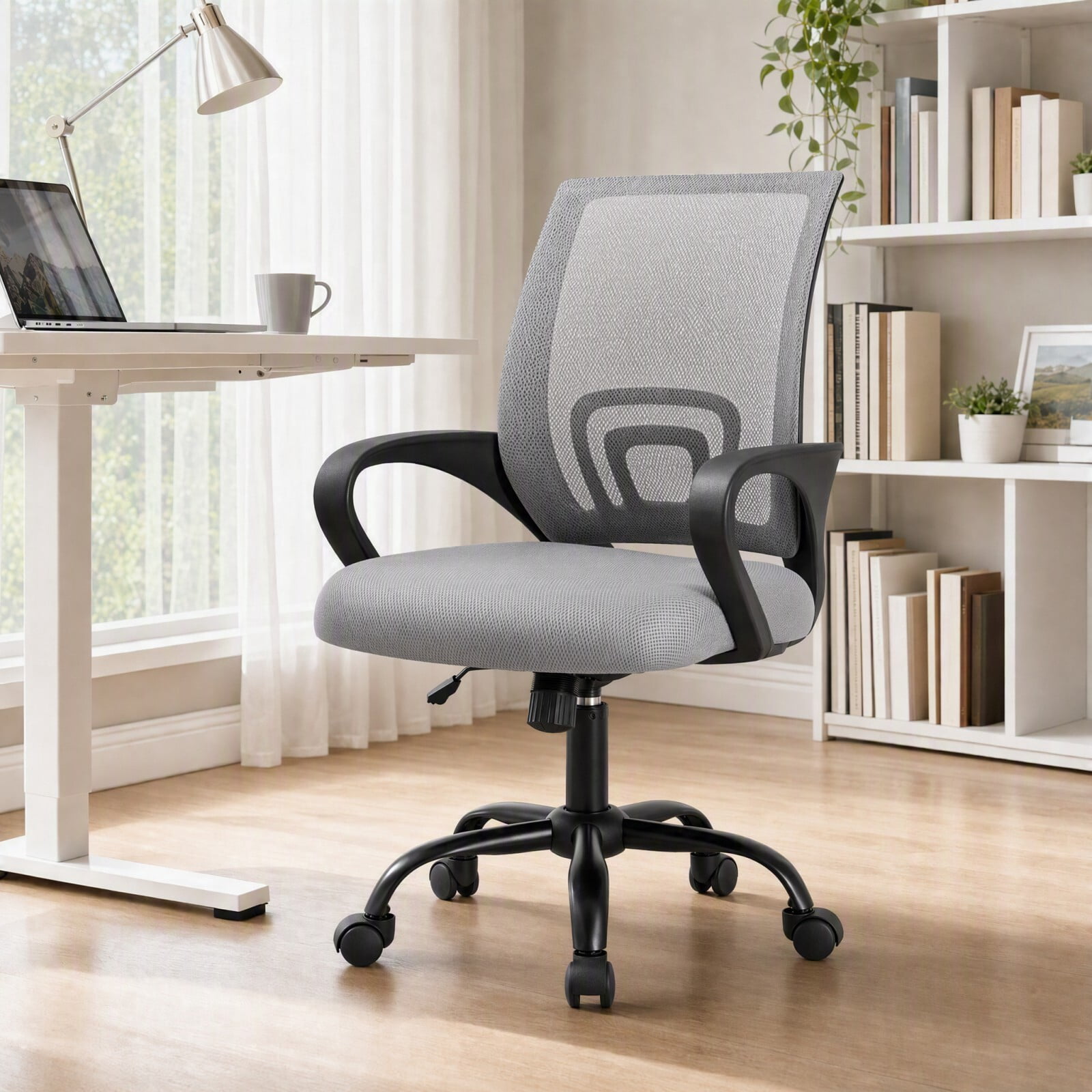 Kelno Mid-Back Mesh Office Chair 250lb Capacity Ergonomic Desk Chair with Lumbar Support Adjustable Height Rocking Task Chair, Gray