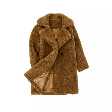 

Aoochasliy Coats for Girls Deals Teddy Long Coat Fluffy Faux Fur Trench Jacket Fall Winter Warm Outerwear Jacket