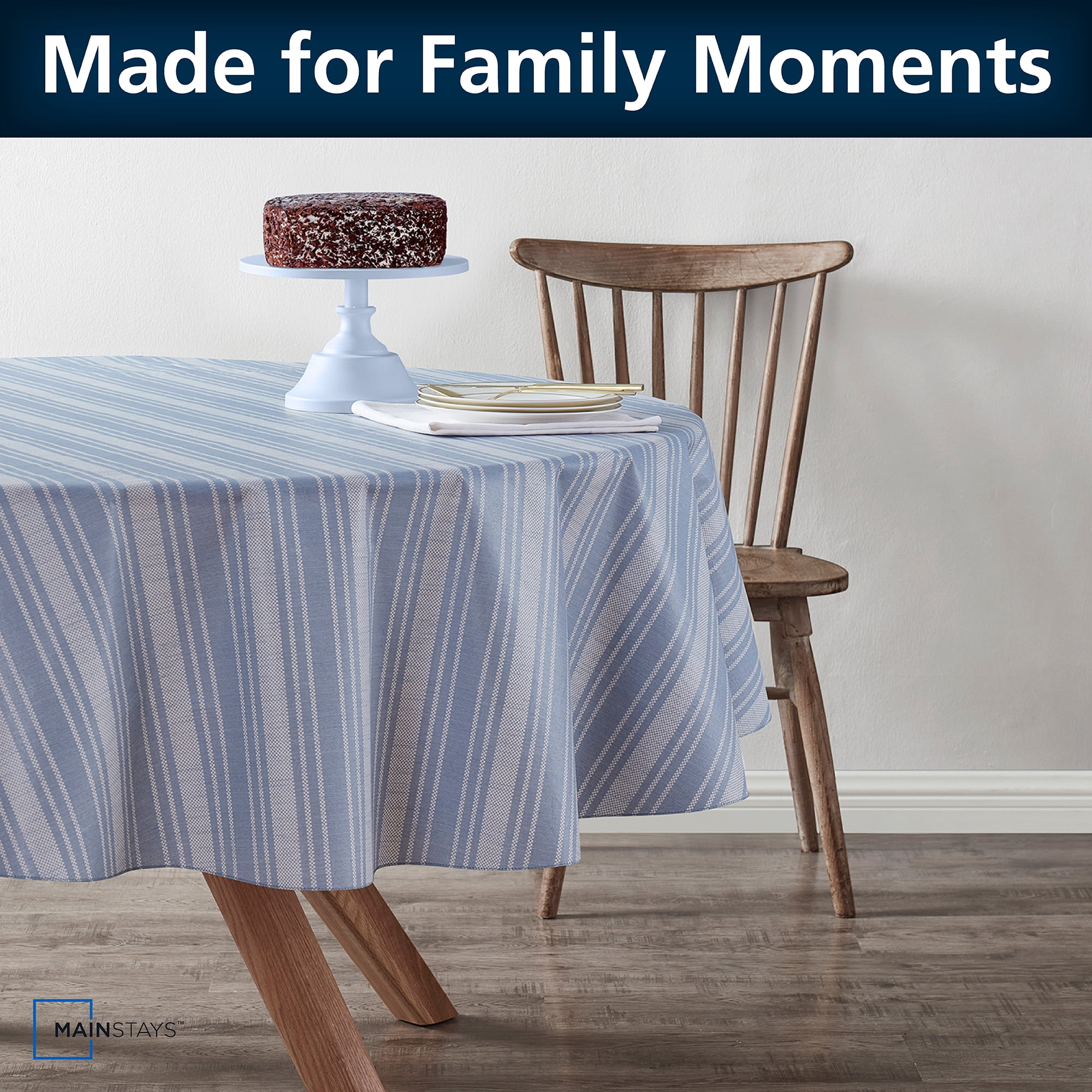 (2 pack) Mainstays PEVA Indoor & Outdoor Tablecloth, 70 in Round, Saville Blue Stripe