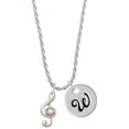 thumbnail image 1 of Delight Jewelry Silvertone Medium Clef with AB Crystal Silvertone Script Initial Disc - W - Charm Necklace, 20"+3", 1 of 4