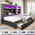 thumbnail image 5 of amerlife Twin Daybed with Bookcase Headboard, USB-C Charging, RGB Lights & 3 Drawers, No Box Spring Needed, Platform Bed Frame for Teens, Dorms, Guest Room,Black, 5 of 9