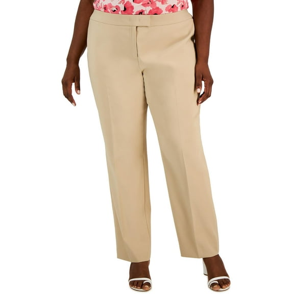 Anne Klein Womens Plus Solid  Straight Leg Pants