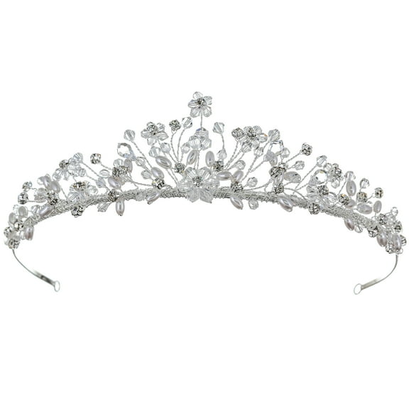 SAMKY Rhinestone Crystal Tiara Copper Bridal Crown for Elegant Wedding Hairstyles