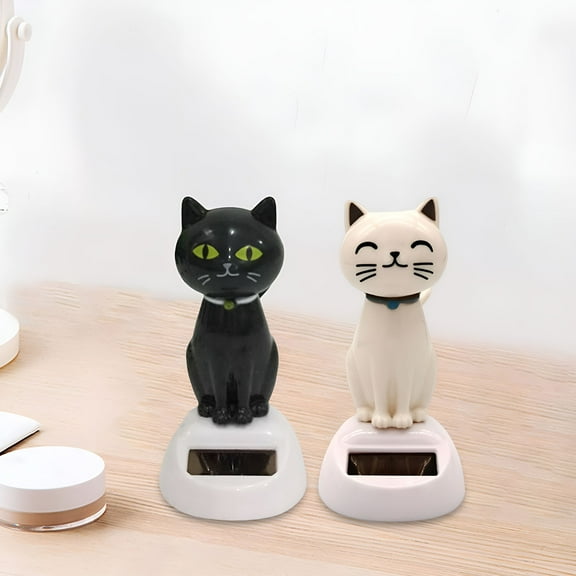 XIBUFE 2Pcs Solar Dancing Toys Cat Figurine Ornaments Figures Bobble Head for Window Desk Mini Cat Figurines