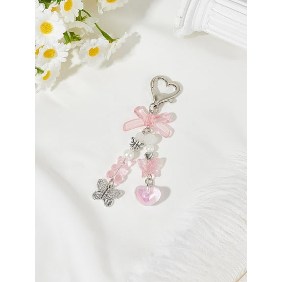 1Pcs Heart Butterfly Pendant Keychain Acrylic Dangle Charms with Alloy Clasp Pink Pendants Decoration for Women Men Backpack Car Key Ornament Handmade Jewelry Gift 112mm Pink DIY