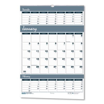 14-Month: Dec 2025 to Jan 2027 15.5 in. x 22 in. Bar Harbor Recycled Wirebound 3-Months-Per-Page Wall Calendar - White/Blue/Gray
