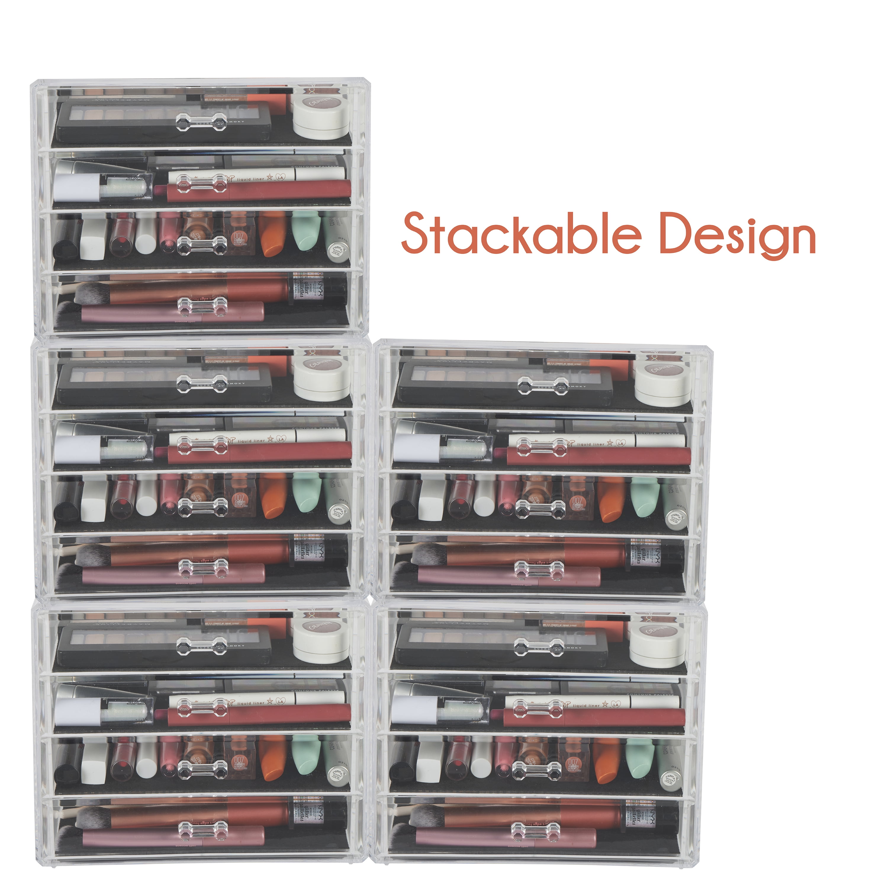 Simplify Crystal Clear Acrylic 4 Tier Cosmetic and Jewelry Drawer Chest