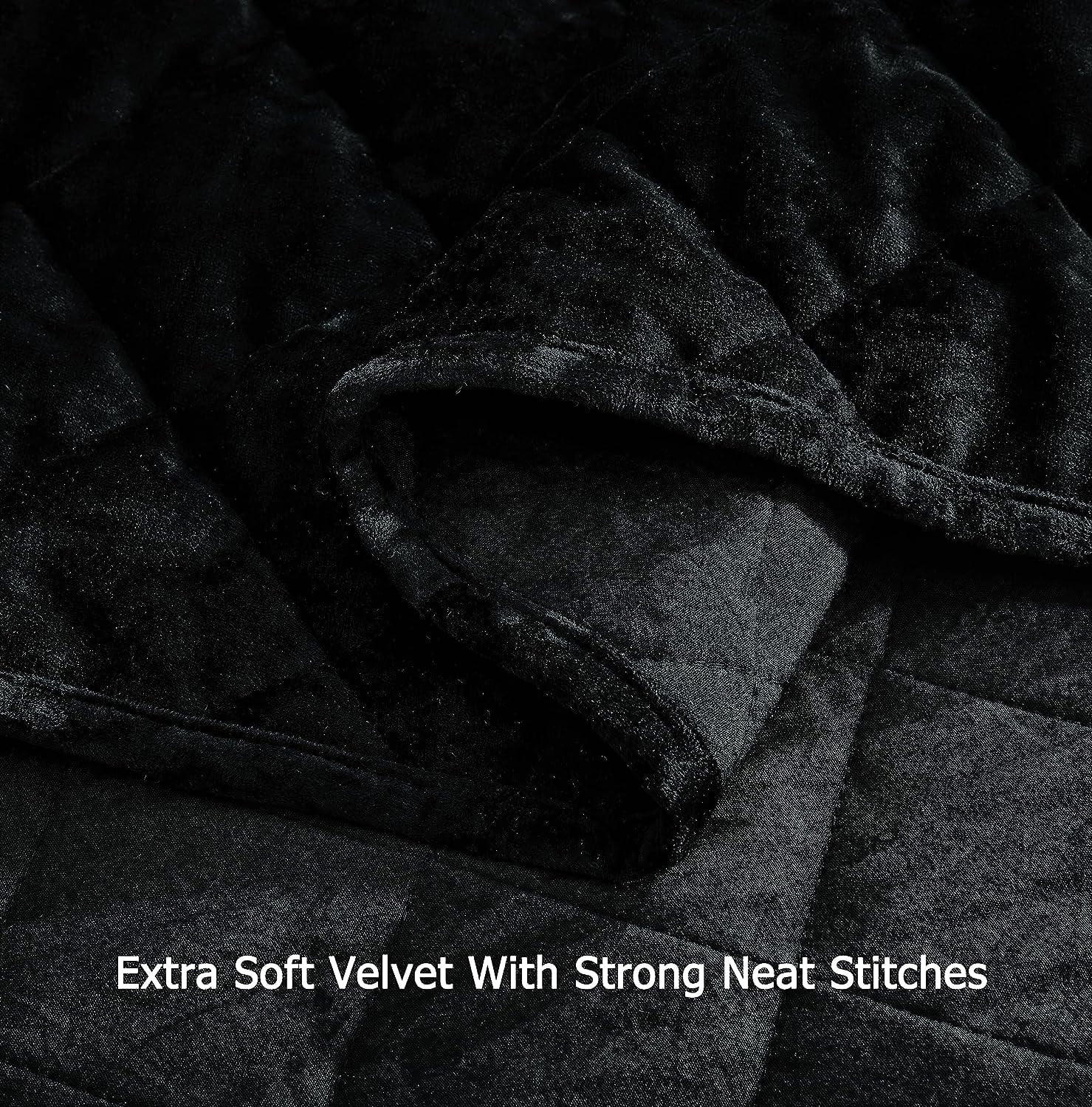 Chezmoi Collection Lux Black Velvet Quilt Queen Set, 3-Piece Lush Plush Distressed Velvet Bedding All Season Lightweight Bedspread Brushed Microfiber Reverse with Diamond Stitch Quilting