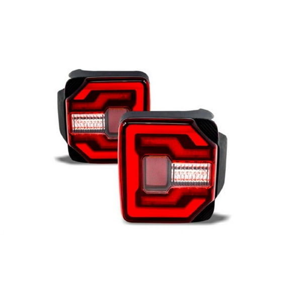 Convient pour Jeep Wrangler JL 2018-2023 Winjet Ensemble de Feu Arrière CTRNG0650-BR-SQ Renegade; Lentille Rouge; Boîtier en Plastique ABS Noir; Ampoule LED; Feu de Freinage Rouge et Feu de Signalisation/feu Verso Blanc
