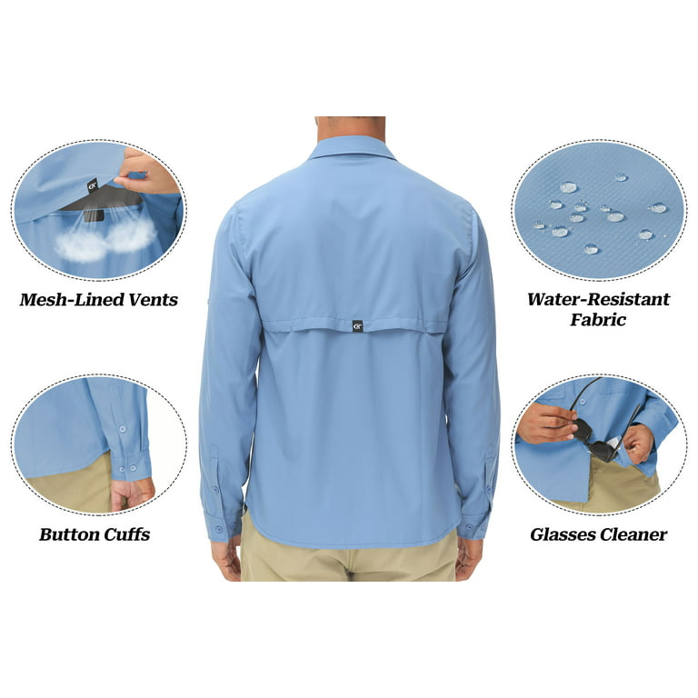 Pdbokew Men's Sun Protection Fishing Shirts Long Sleeve Travel Work Shirts for Men UPF50+ Button Down Shirts with Zipper Pockets Mist Blue XL