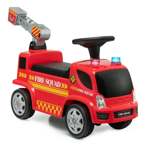 Infans Kids Ride On Fire Truck Foot-to-Floor Sliding Push Car w/ Music & Bubble Maker