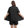 thumbnail image 3 of PINKSIR Women’s Plus Size Pajama Set – Button Down Short Sleeve Top & Drawstring Shorts with Pockets, Black, 3 of 8