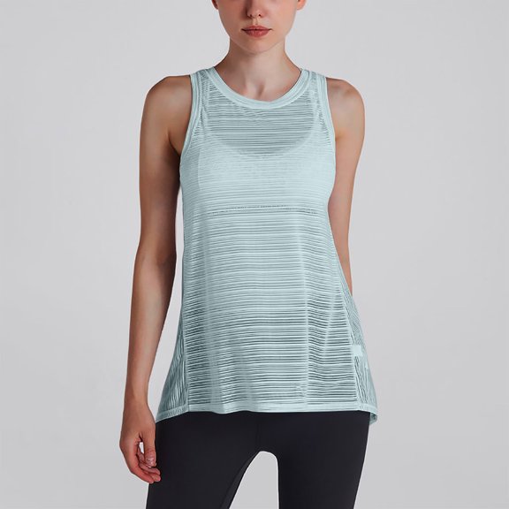 Summer Womens Plus Size Tank Tops Round Neck Sports Mesh Lace Back Yoga Camisoles — Green∣2XL
