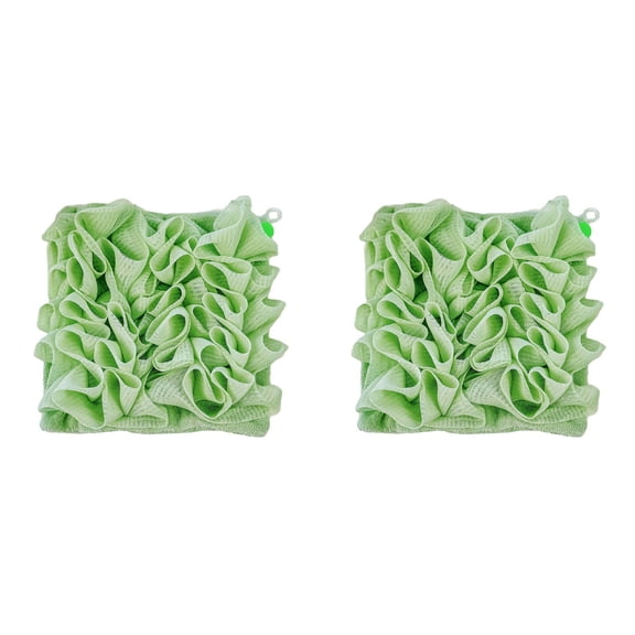 2PCS 2-in-1 Loofah Sponge with Soap Holder - Exfoliating Bath Sponge & Washcloth Combo, Soft Shower Scrubber with Drawstring Pouch for Body Wash & Soap Storage
