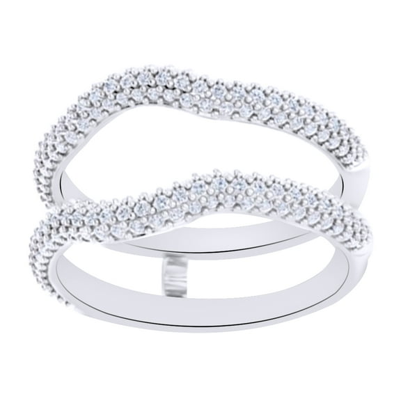 AFFY Round Cut White Natural Diamond Enhancer Ring Guard In 14k Solid White Gold (0.5 Ct),Ring Size-4.5