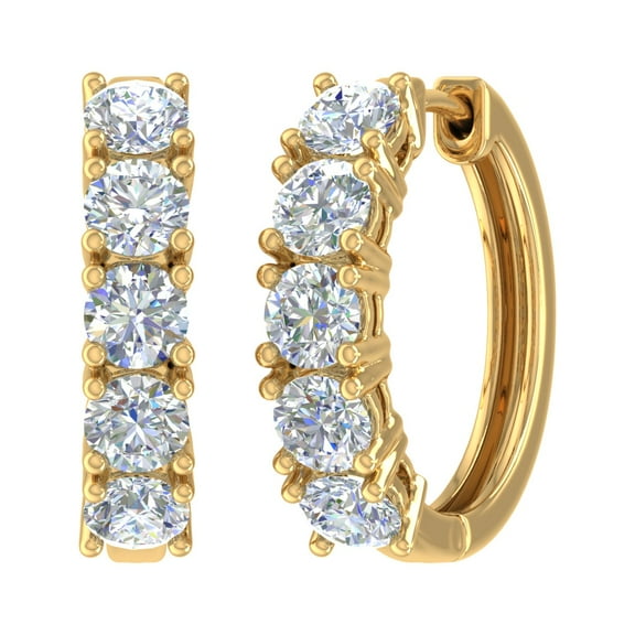 4 Carat Natural Diamond Hoop Earrings in 14K Yellow Gold