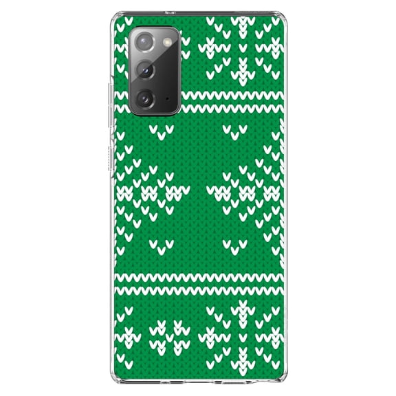 DistinctInk Clear Shockproof Hybrid Case for Samsung Galaxy Note 20 (6.7" Screen) - TPU Bumper, Acrylic Back, Tempered Glass Screen Protector - Green White Ugly Christmas Sweater - Christmas All Year