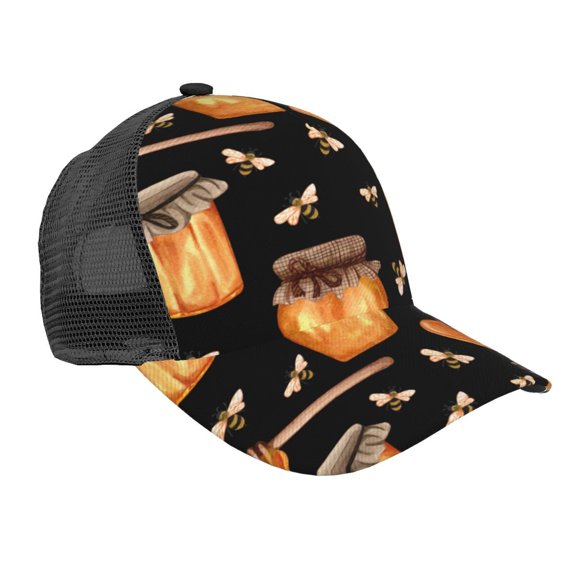 Lsque Bee and Honey Printed Trucker Hat - Baseball Cap for Men Women - Breathable Mesh Side, Adjustable Fit - for Casual Wear
