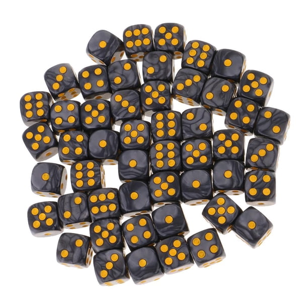 50 dados de seis caras con esquinas redondeadas de 16 mm para juegos de rol y accesorios. Negro