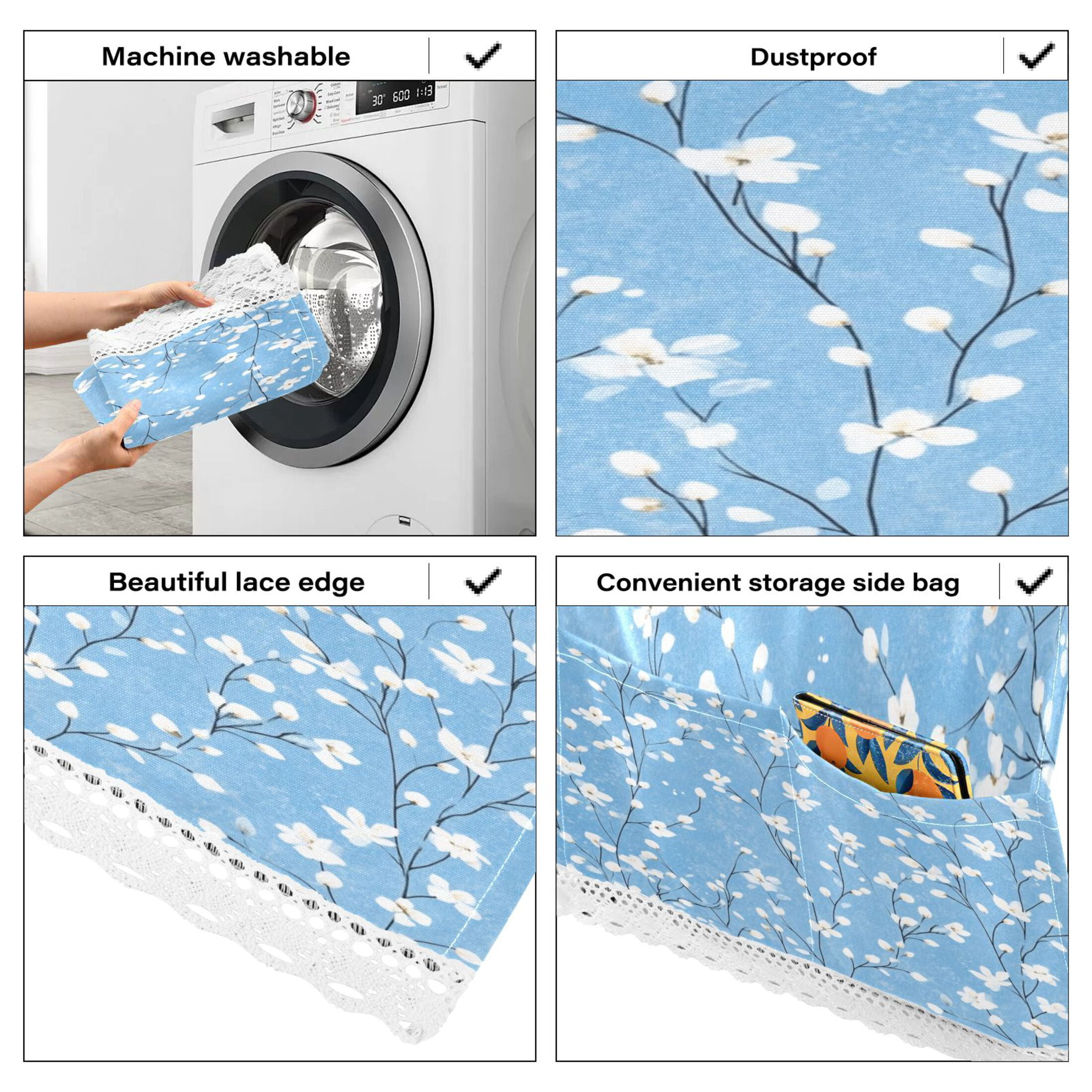 WOBOGO Light Blue Background with White Floral Pattern Washing Machine Cloth Dryer Refrigerator Top Cover Protective Non-Slip Mat For Kitchen Laundry