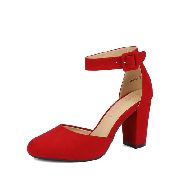 Zapatos DREAM PAIRS Angela Tacones Gruesos de Gamuza Roja 8.5 cm