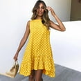 thumbnail image 2 of QLEICOM Women's 2023 Summer Dress Round Neck Sleeveless Polka Dot Loose Large Swing Ruffle Dress Beach Sundress Mini Flared Tank Dress Yellow L, US Size:8, 2 of 6