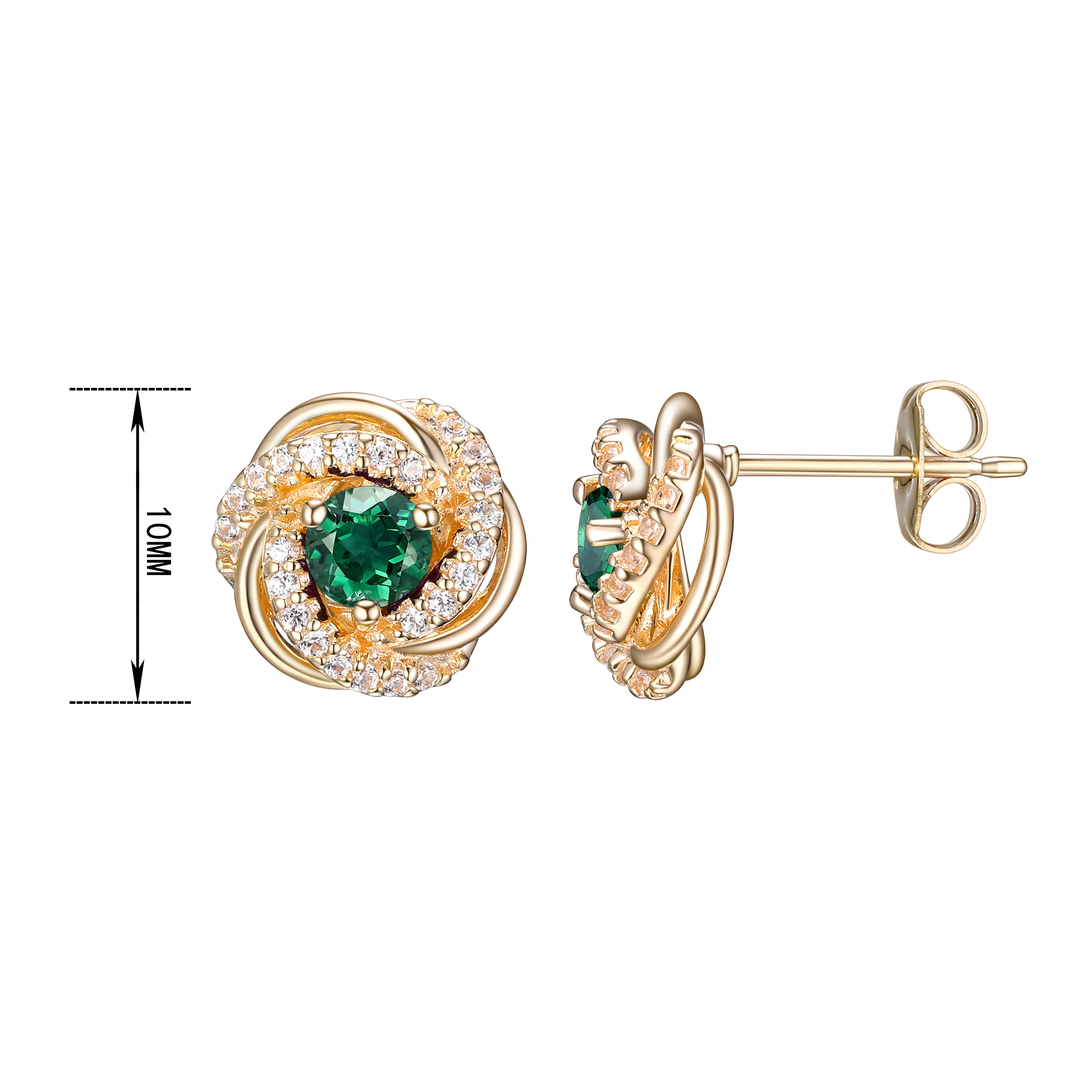 18K Yellow Gold Plated Sterling Silver Created Green Quartz May Birthstone Love Knot Stud Earrings for Women Gift for Her