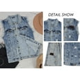 thumbnail image 2 of Womens Oversized Distressed Sleeveless Denim Vest Pockets Jean Jacket, 2 of 7