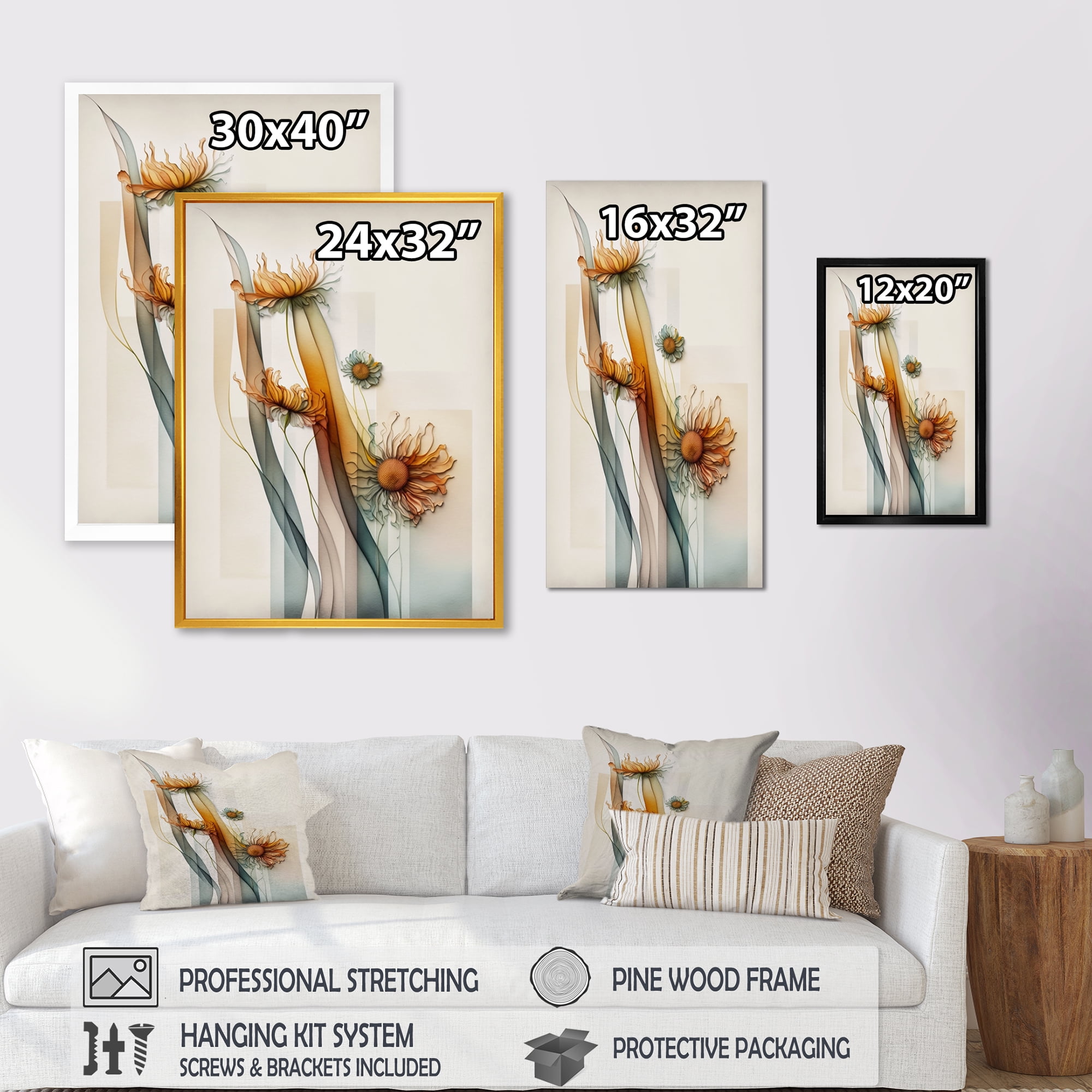 Designart Orange Daisy Flowers Hyperrealistic III Canvas Wall Art